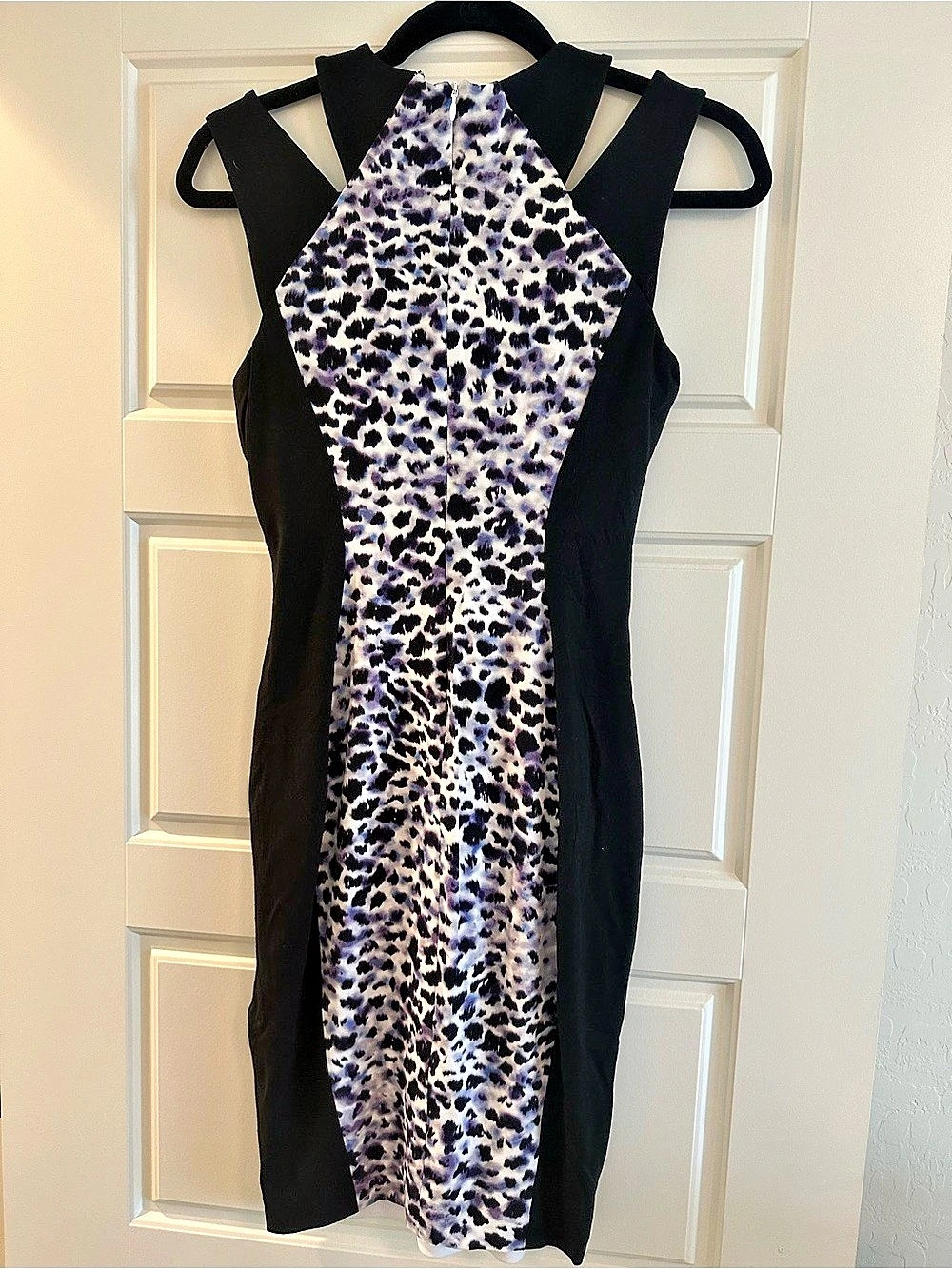 Cache Animal Print Midi Dress in Black & Purple Size 0